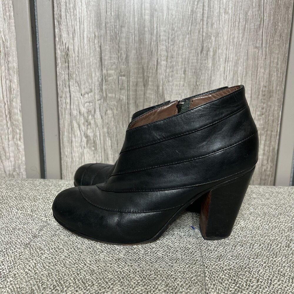 Fortress Of Inca Ankle Booties Size 38 Zipper Heeled Black Leather